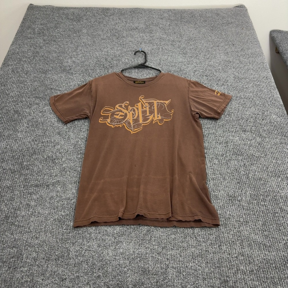 Vintage Split T Shirt Mens M Brown Cotton Graphic Distressed Skate Streetwear